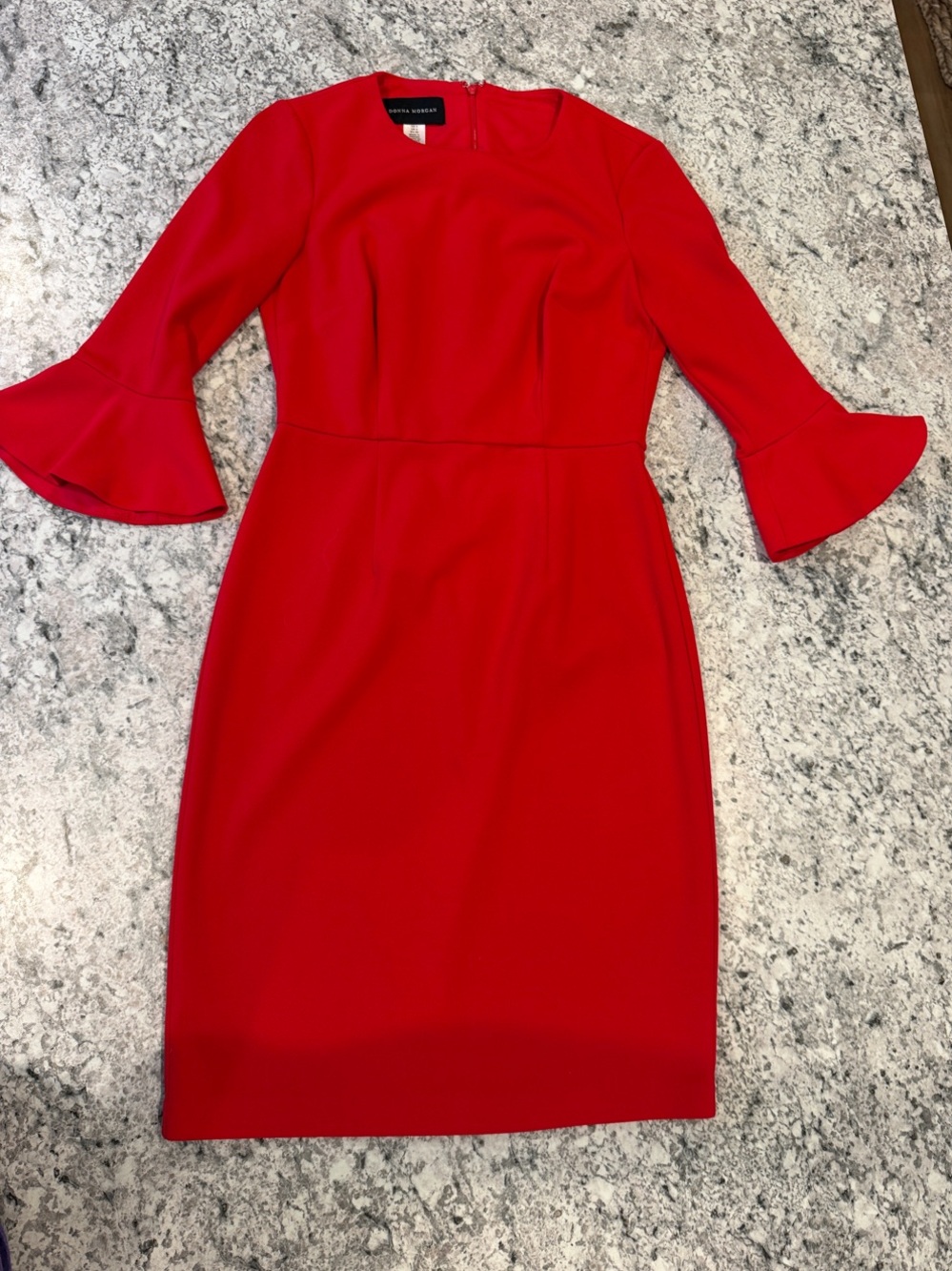 Donna Morgan Bright Red Long-Sleeve Sheath Dress with Bell Cuffs